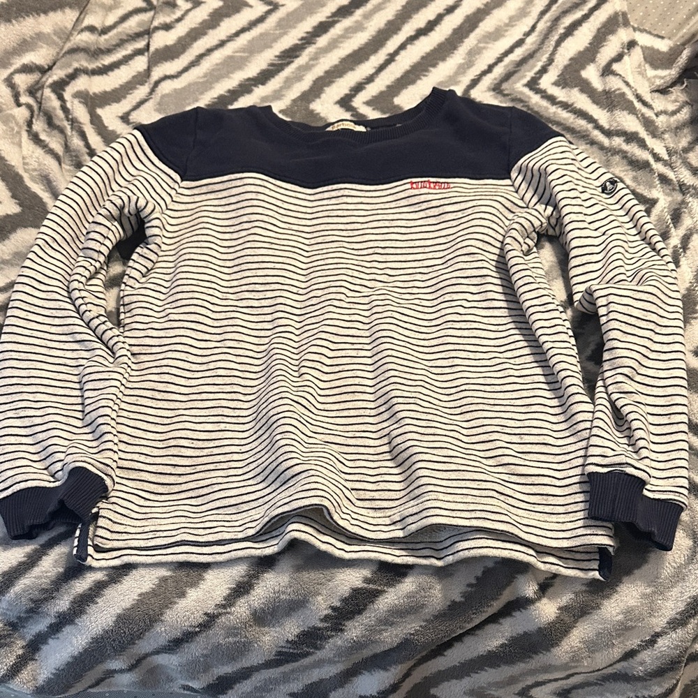 Barbour Navy and White Striped Crew Neck Sweater